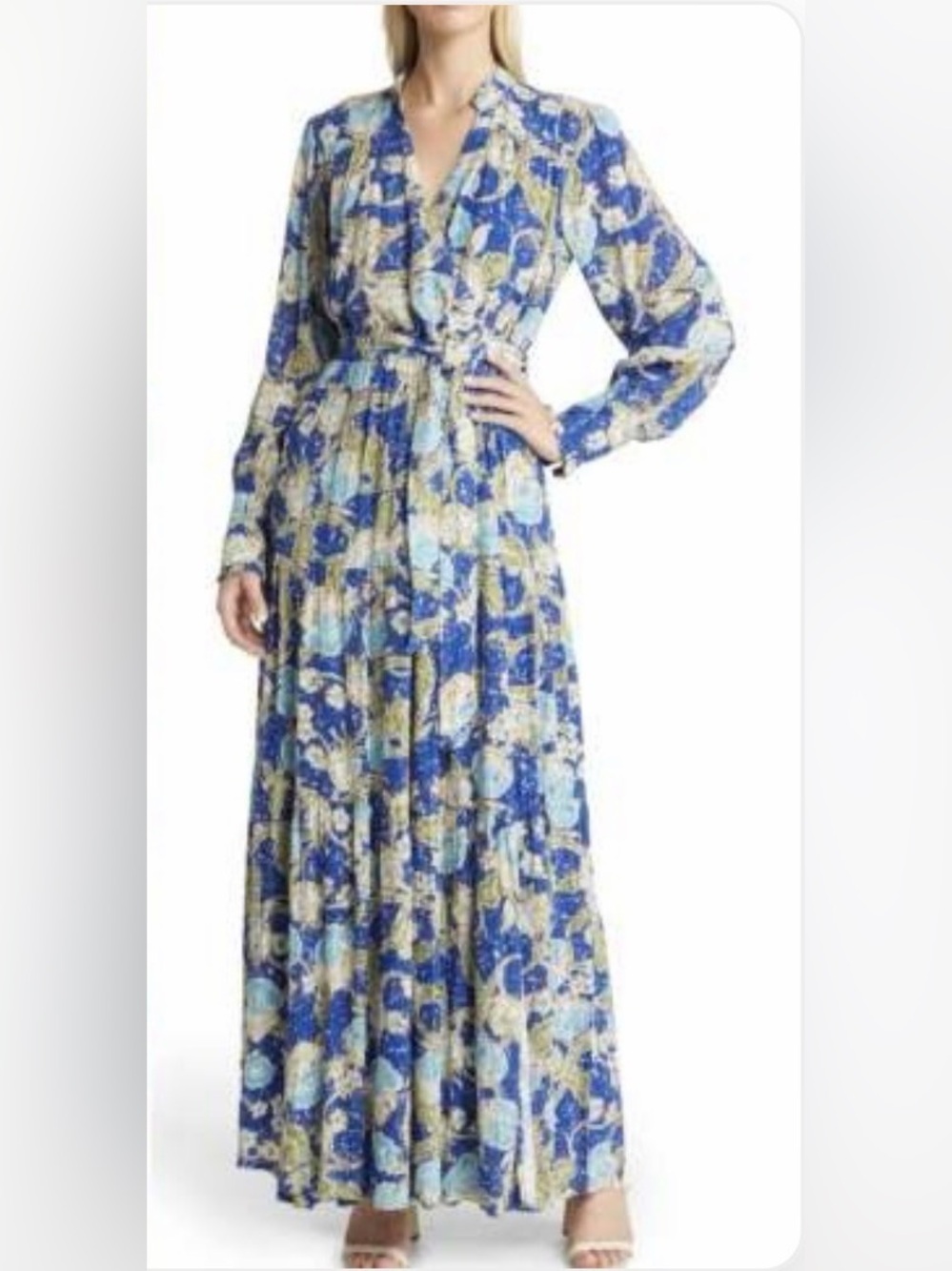 BTFL-LIFE Anniki Floral Long-Sleeve Maxi Faux Wrap Dress, Large
